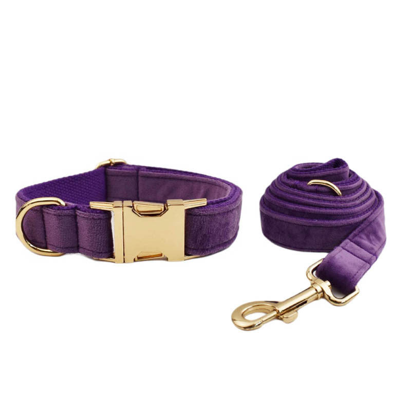 JMT-091978 Velvet Pet Collar with Matching Traction Rope and Bow Tie Set