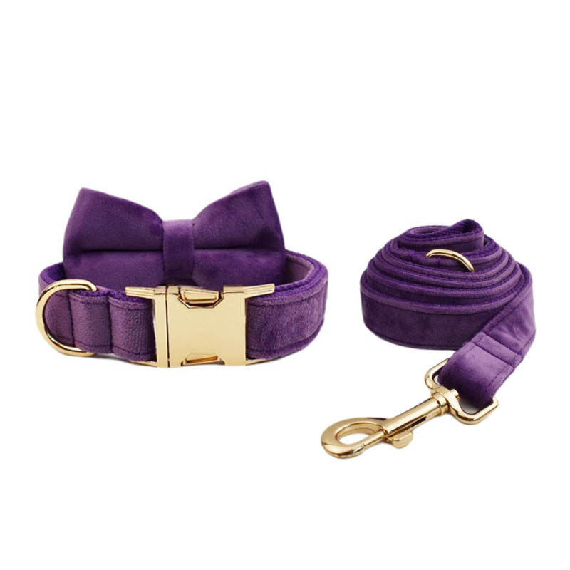 JMT-091978 Velvet Pet Collar with Matching Traction Rope and Bow Tie Set