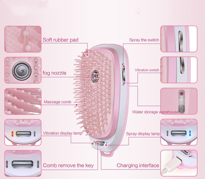 JMT-092170 Electric Head Massage Comb with Cold Spray and Anti-Static Hair Care Function, Lithium Battery, Pink Color