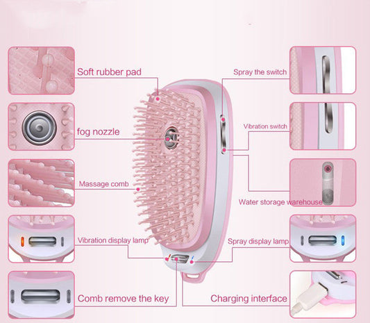 JMT-092170 Electric Head Massage Comb with Cold Spray and Anti-Static Hair Care Function, Lithium Battery, Pink Color