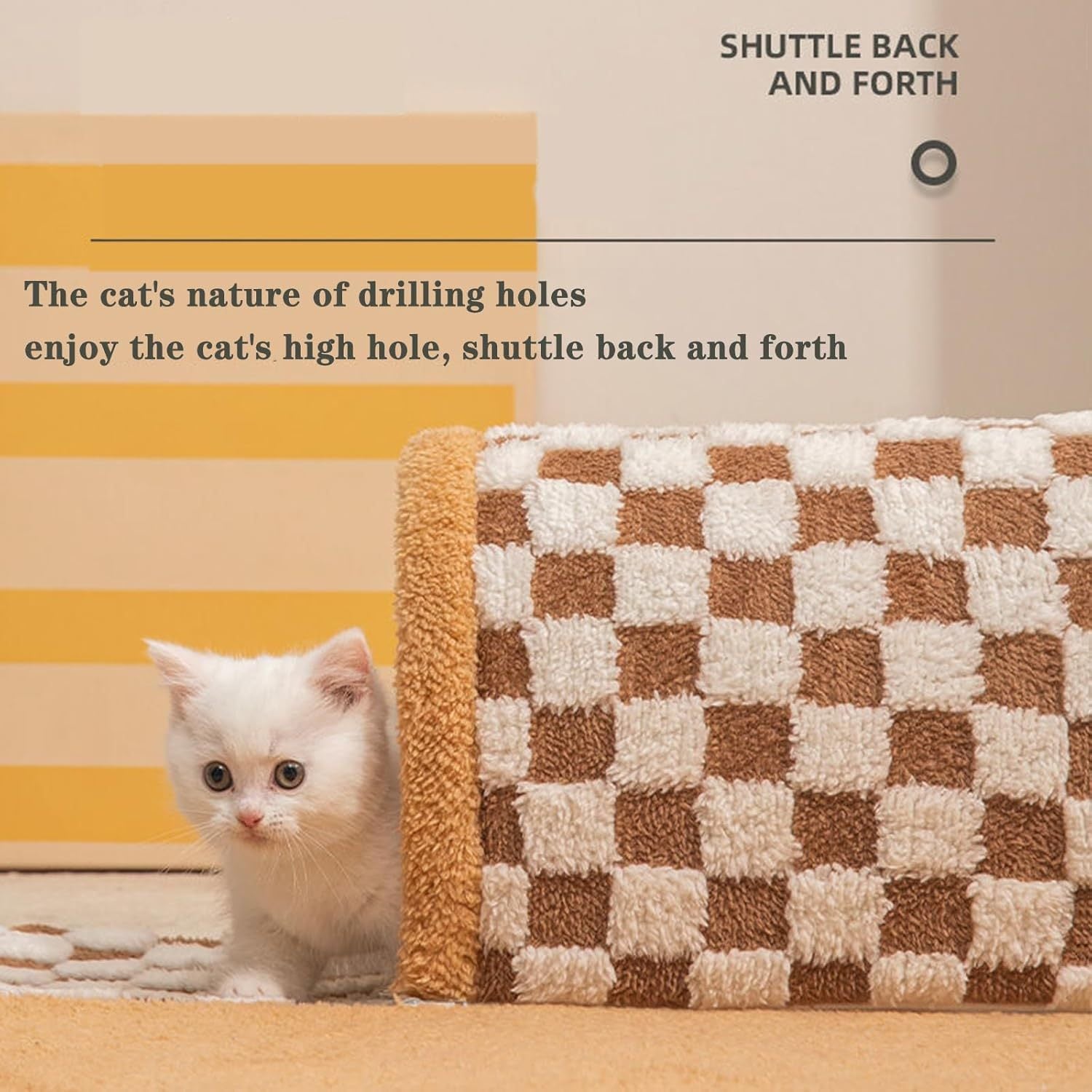 JMT-092618 Plush Plaid Cat Tunnel Bed with Central Mat for Indoor Play and Napping