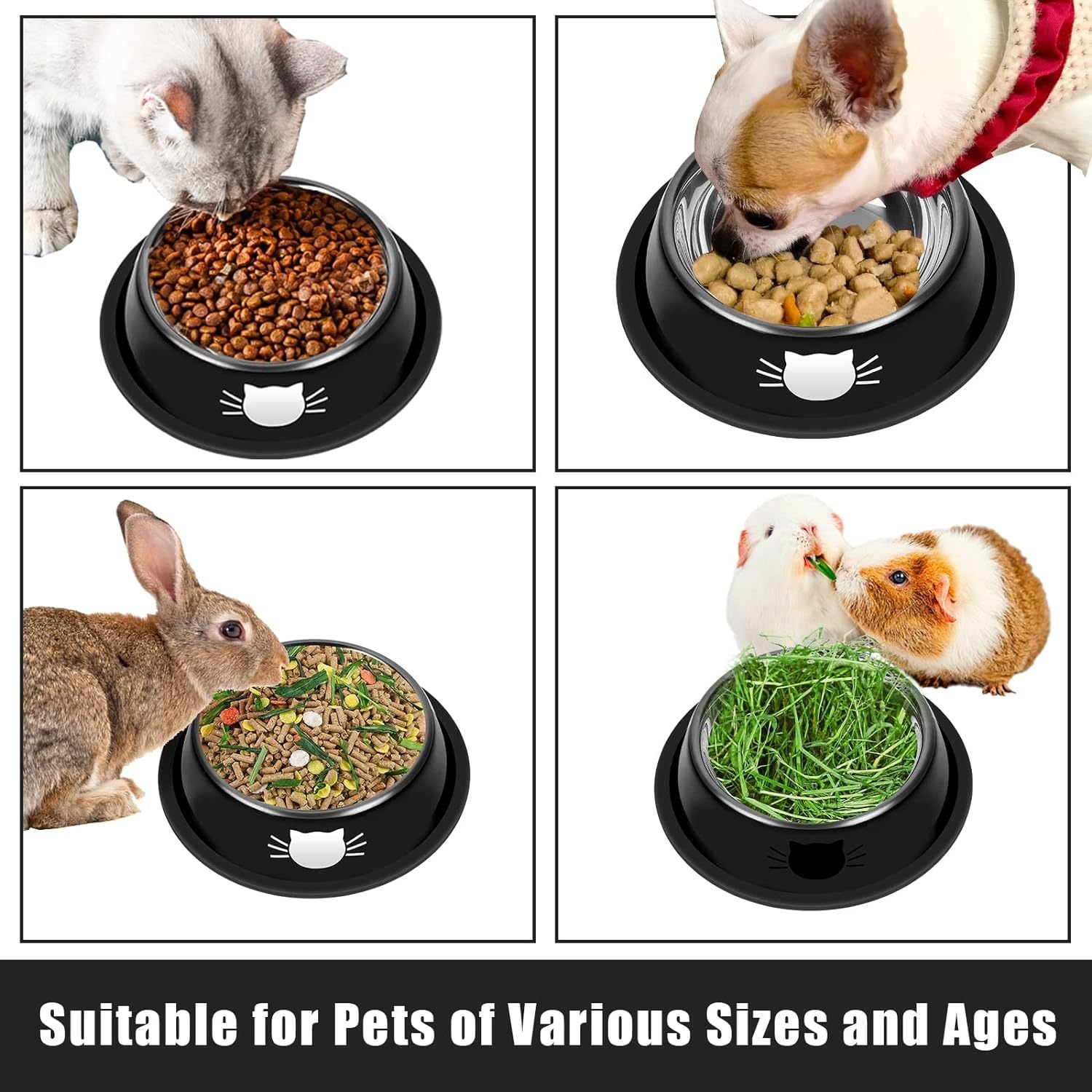JMT-093770 Non-Slip Stainless Steel Cat Food Bowls with Removable Rubber Base for Small Cats
