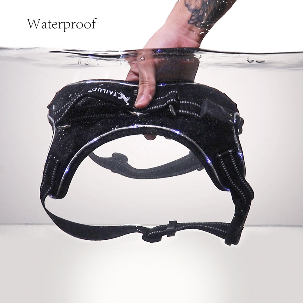 JMT-094282 Adjustable LED Dog Collar with Reflective Strips and Control Handle, Waterproof Oxford Material