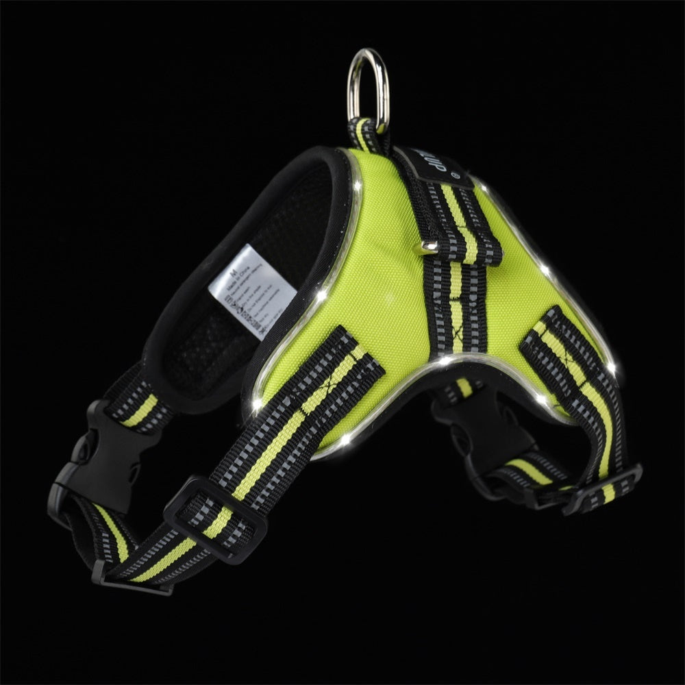 JMT-094282 Adjustable LED Dog Collar with Reflective Strips and Control Handle, Waterproof Oxford Material