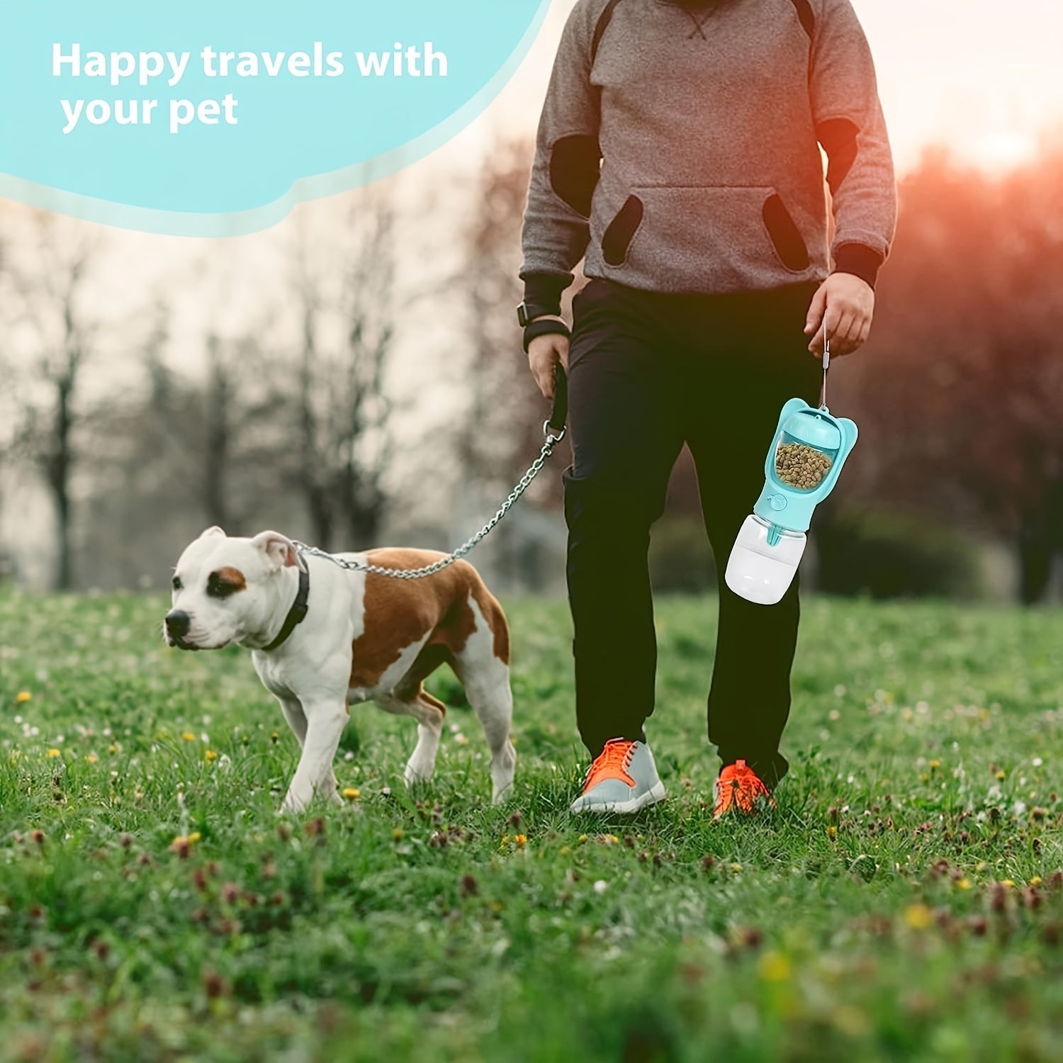 JMT-094922 2-in-1 Portable Dog Water Bottle with Food Container – Leak-Proof Pet Dispenser for Travel, Hiking, and Outdoor Adventures