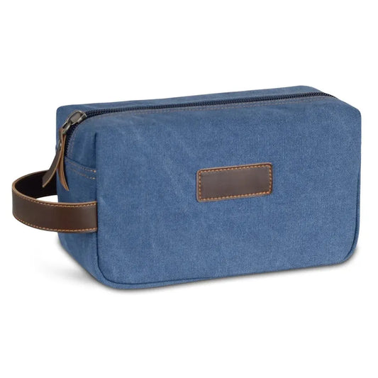 JMT-094986 Waterproof Canvas Toiletry Bag with Leather Accents for Travel and Storage