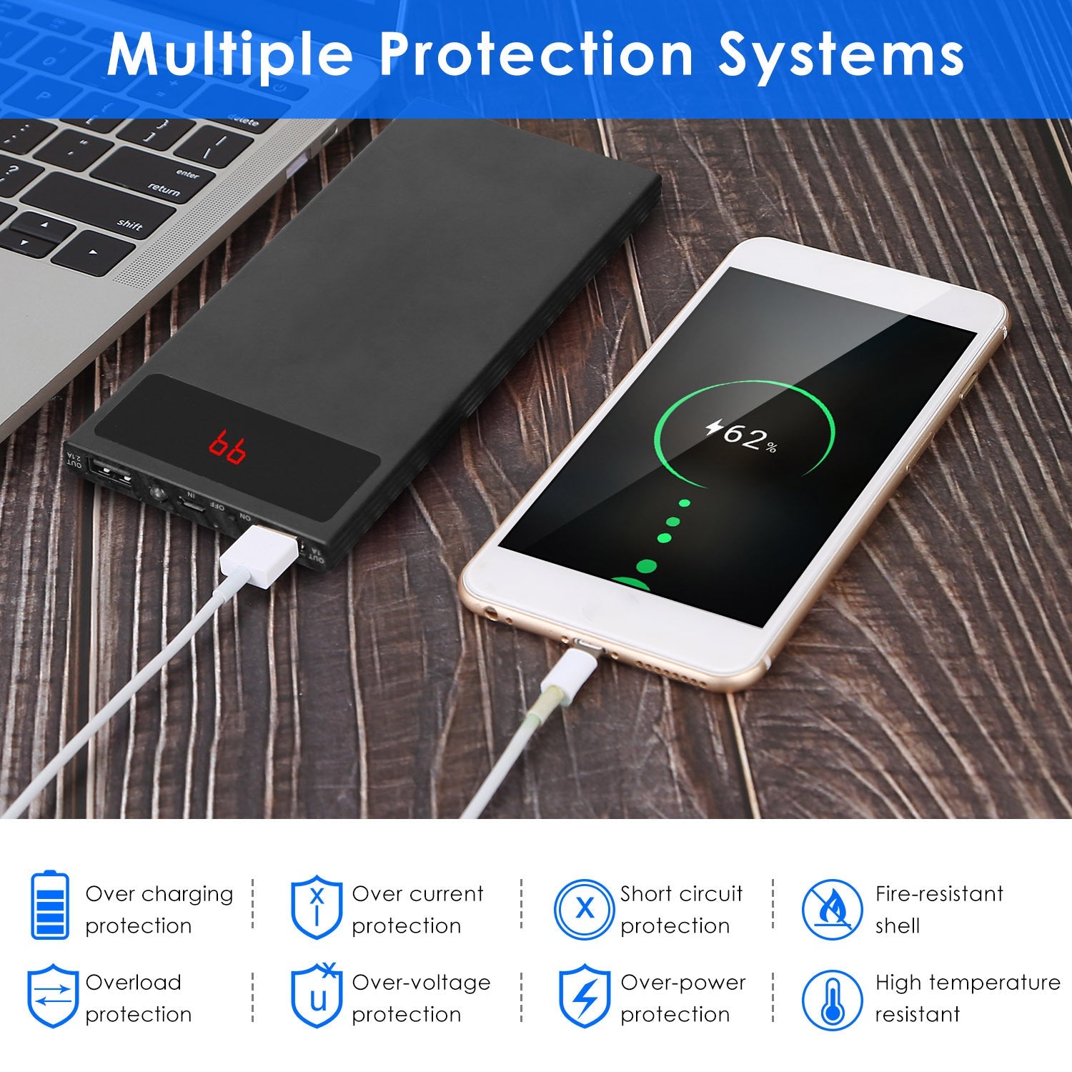 JMT-095114 20000mAh Ultra-Thin Power Bank with Dual USB Ports, Smart Display, and Flashlight