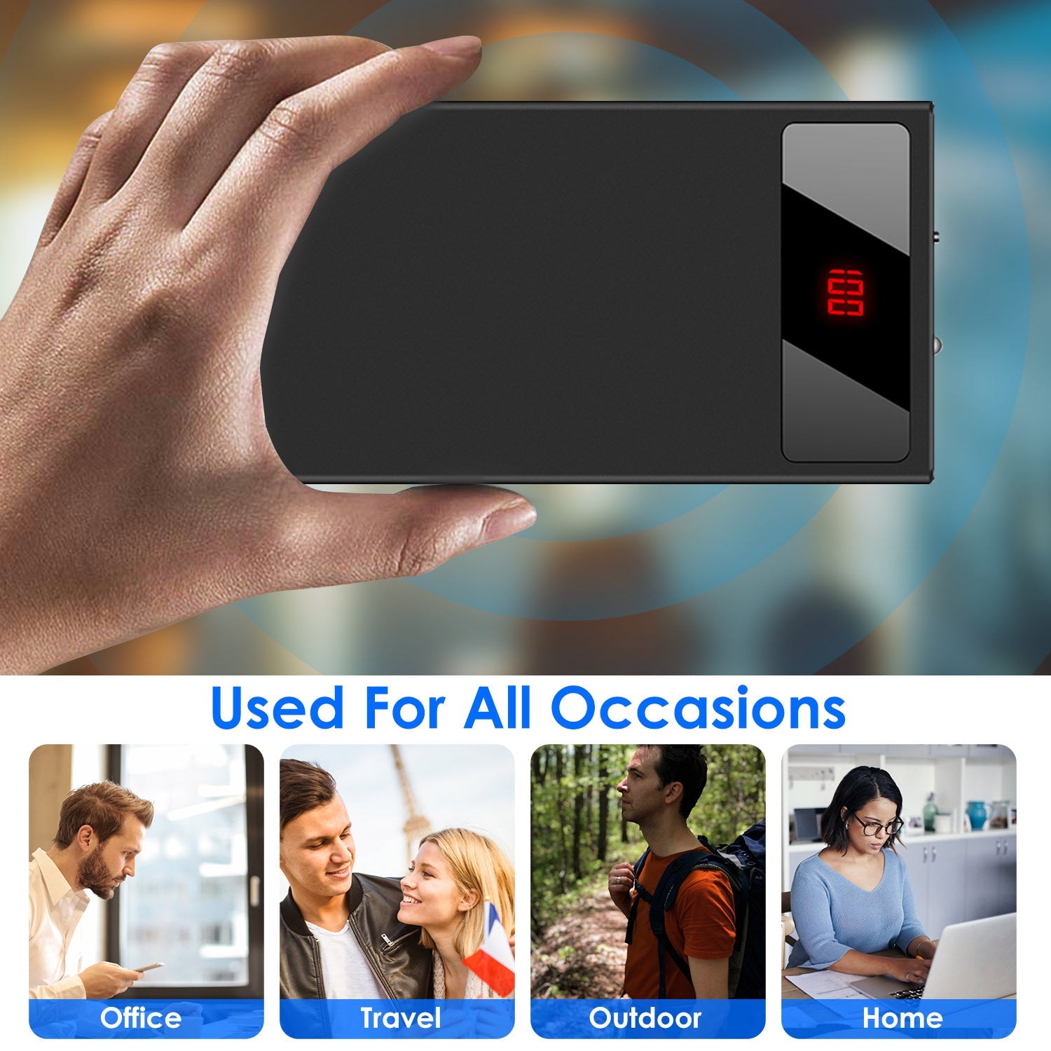 JMT-095114 20000mAh Ultra-Thin Power Bank with Dual USB Ports, Smart Display, and Flashlight