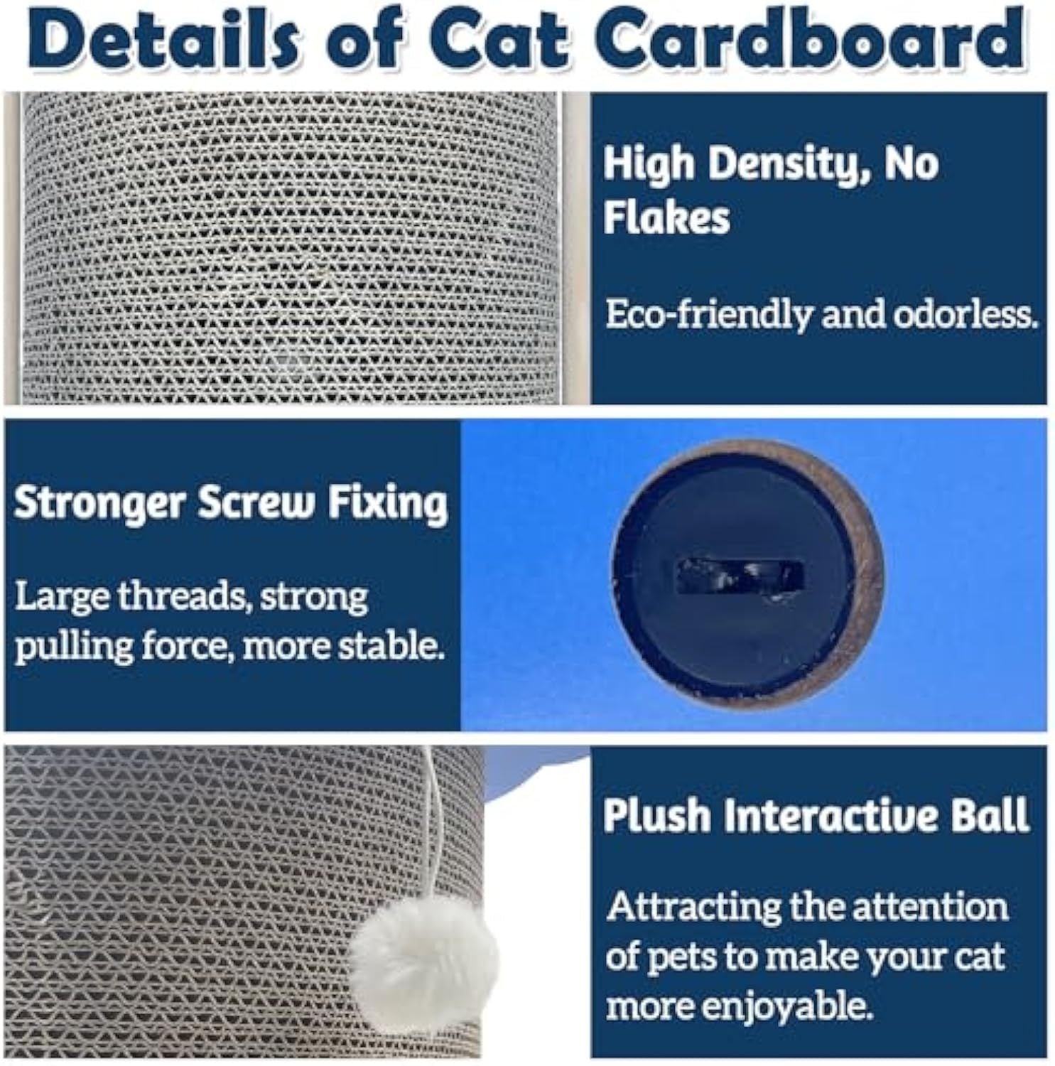 JMT-095242 Cat Corner Scratcher with Replaceable Pads and Hanging Ball - Durable Cardboard Vertical Kitty Scratching Board for Indoor Use