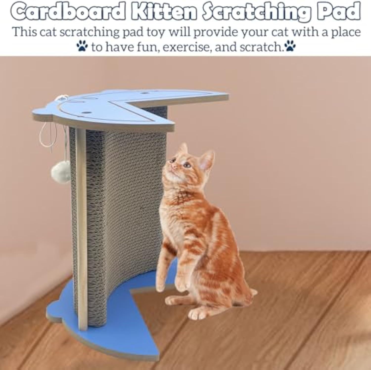 JMT-095242 Cat Corner Scratcher with Replaceable Pads and Hanging Ball - Durable Cardboard Vertical Kitty Scratching Board for Indoor Use