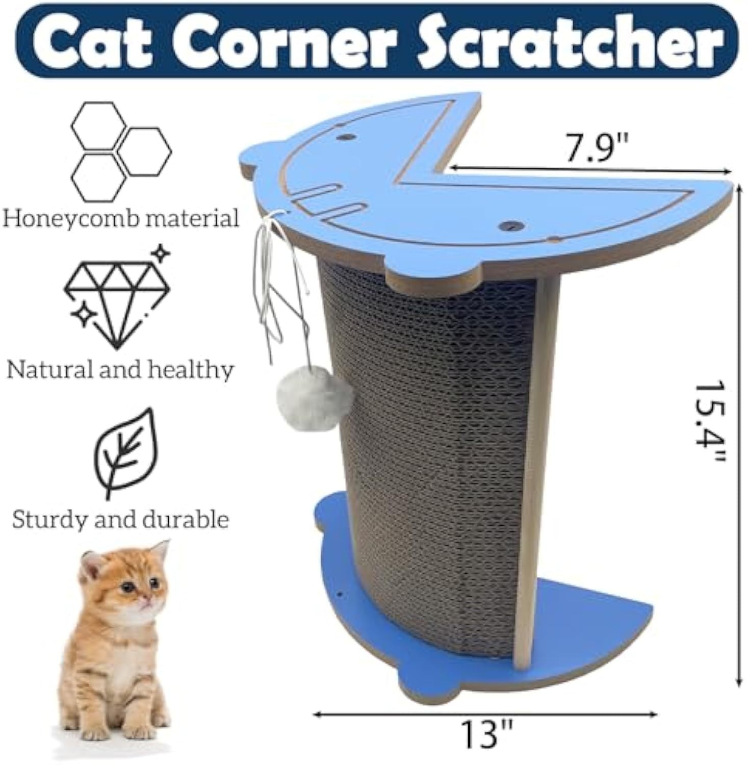 JMT-095242 Cat Corner Scratcher with Replaceable Pads and Hanging Ball - Durable Cardboard Vertical Kitty Scratching Board for Indoor Use