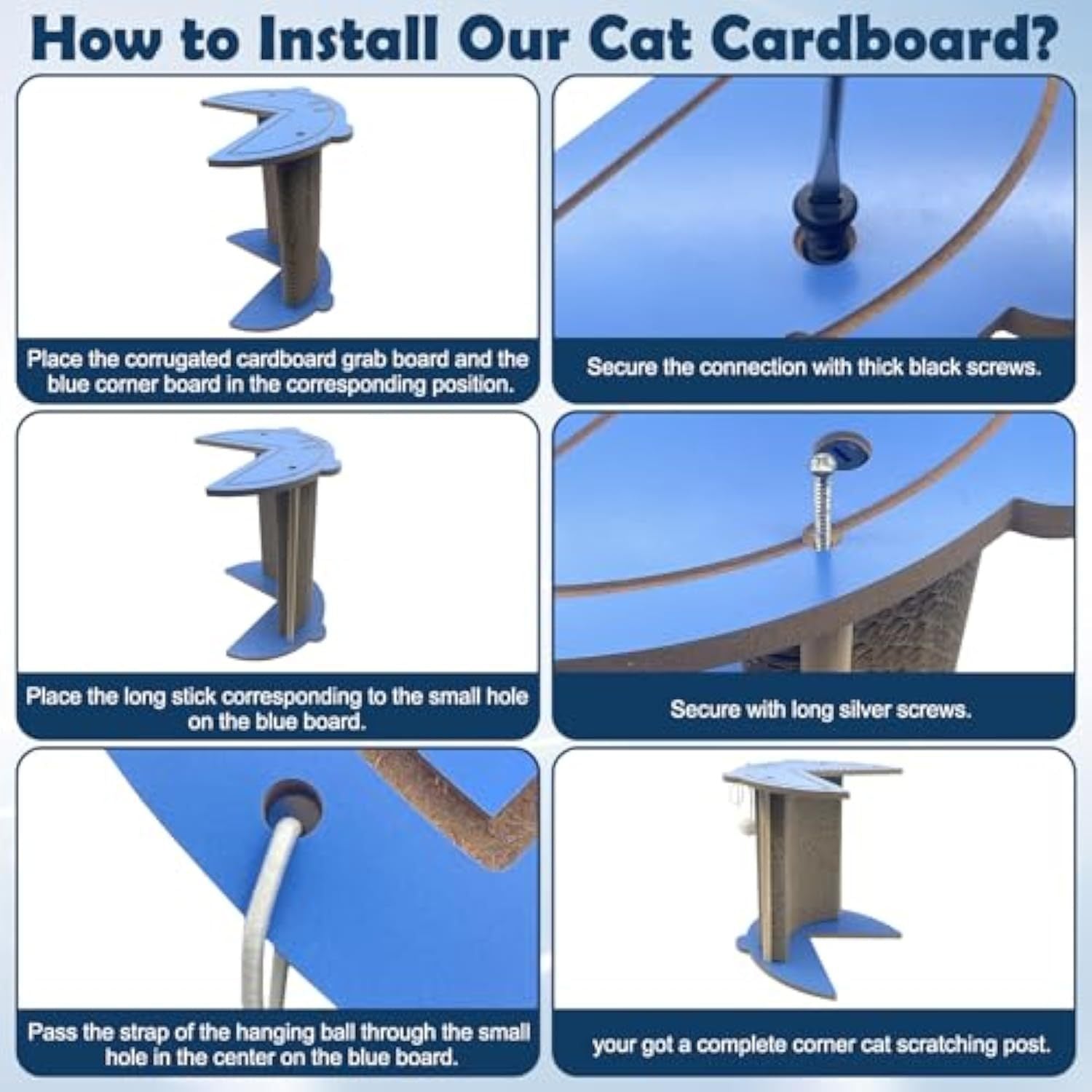 JMT-095242 Cat Corner Scratcher with Replaceable Pads and Hanging Ball - Durable Cardboard Vertical Kitty Scratching Board for Indoor Use