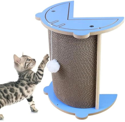 JMT-095242 Cat Corner Scratcher with Replaceable Pads and Hanging Ball - Durable Cardboard Vertical Kitty Scratching Board for Indoor Use