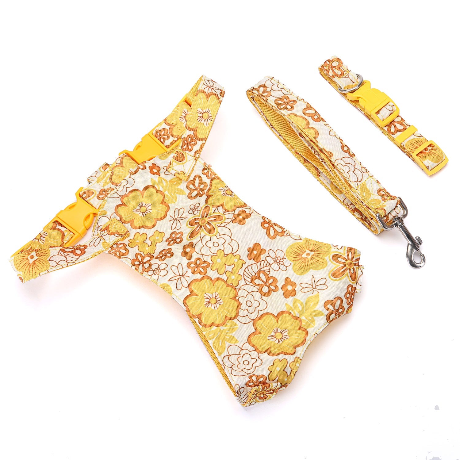 JMT-095434 Customizable British Style Dog Harness & Traction Rope Set with Canvas and Mesh Construction