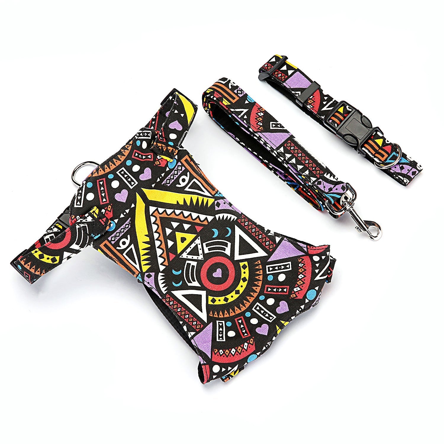 JMT-095434 Customizable British Style Dog Harness & Traction Rope Set with Canvas and Mesh Construction