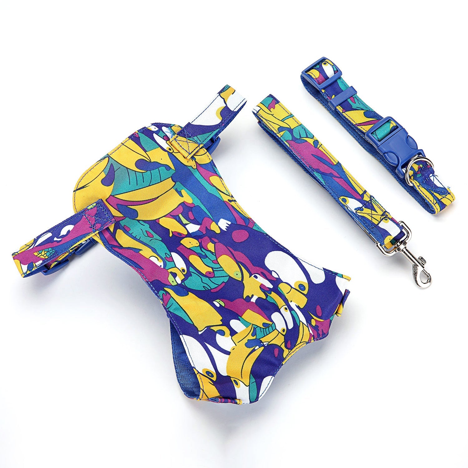 JMT-095434 Customizable British Style Dog Harness & Traction Rope Set with Canvas and Mesh Construction