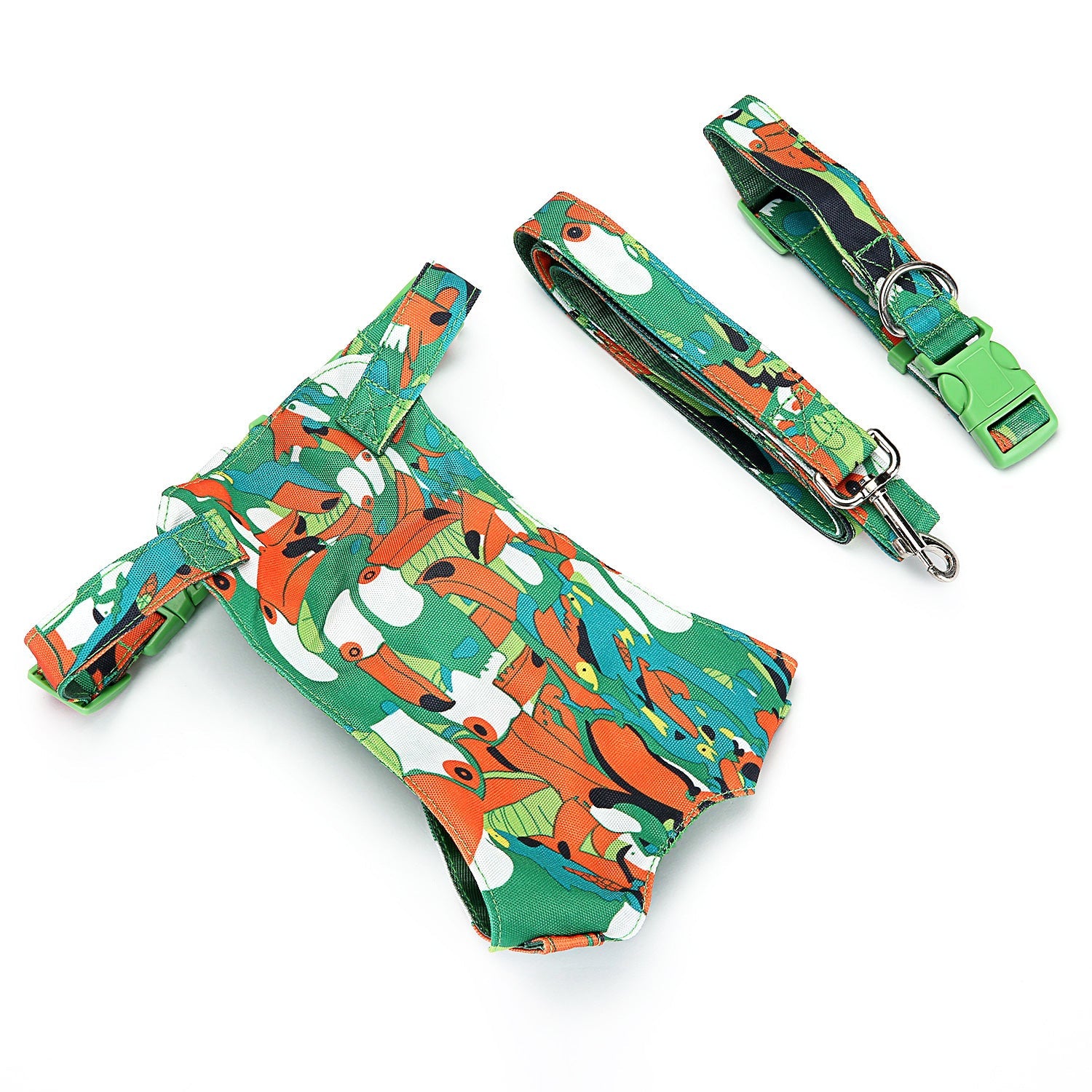 JMT-095434 Customizable British Style Dog Harness & Traction Rope Set with Canvas and Mesh Construction