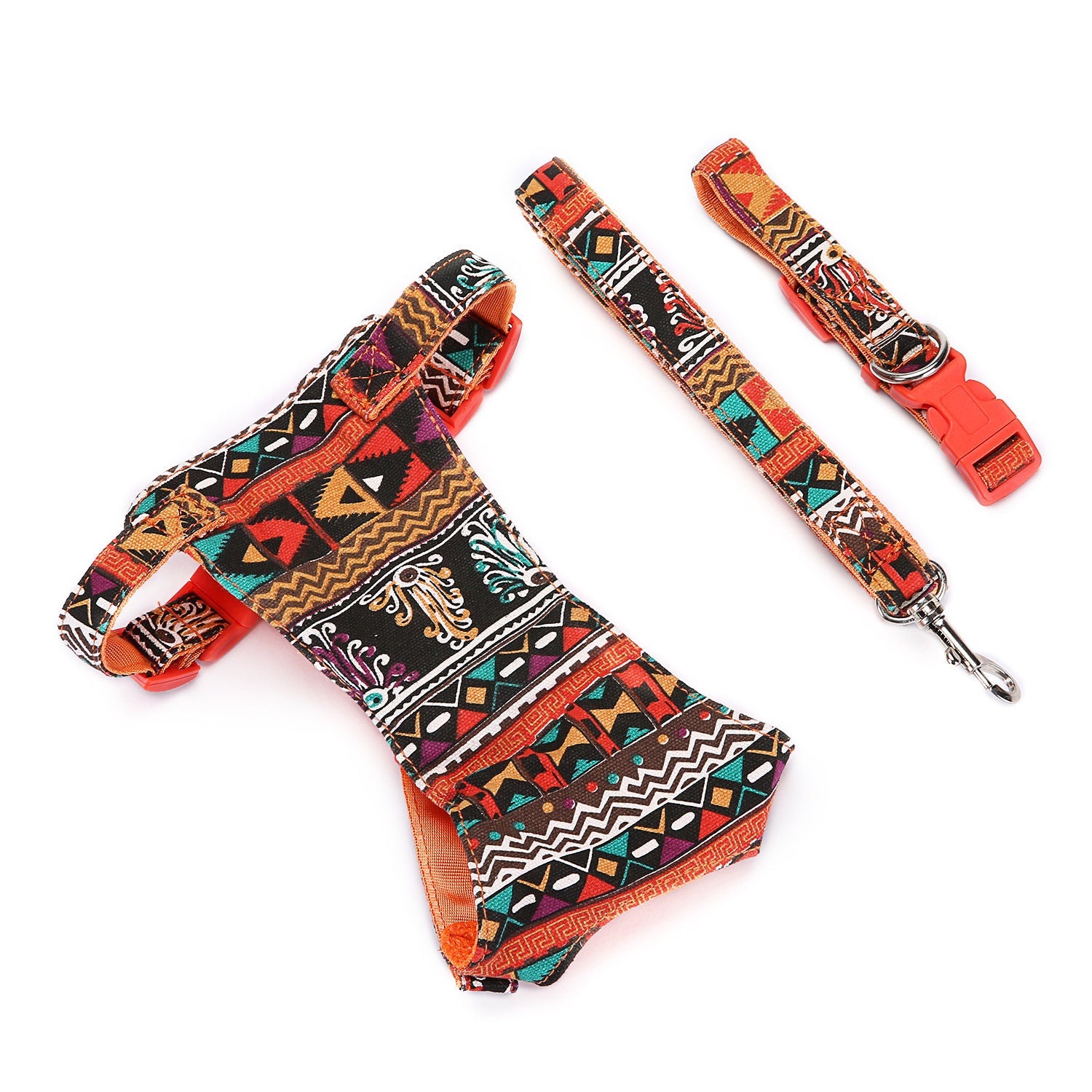 JMT-095434 Customizable British Style Dog Harness & Traction Rope Set with Canvas and Mesh Construction