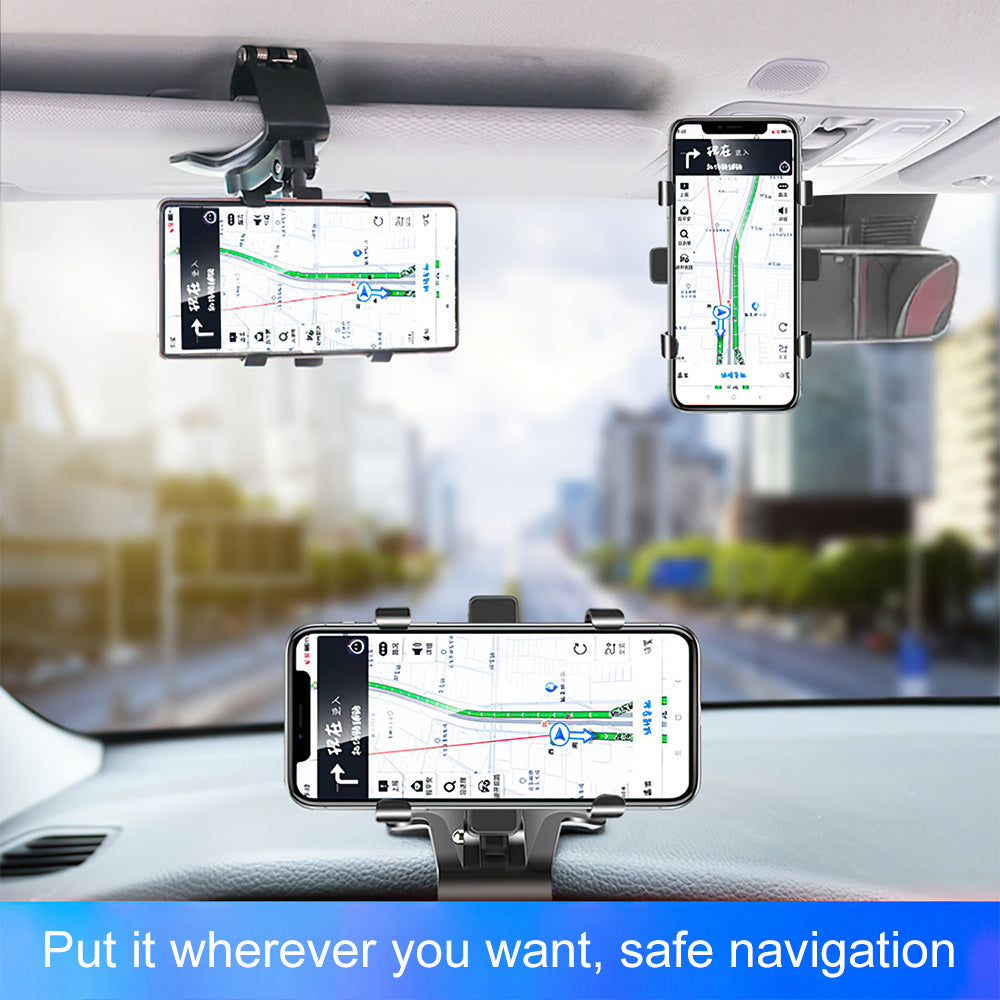 JMT-095946 Multi-Function Car Phone Holder for Dashboard, Rearview Mirror, and Sun Visor - Compatible with 3-7 Inch Devices