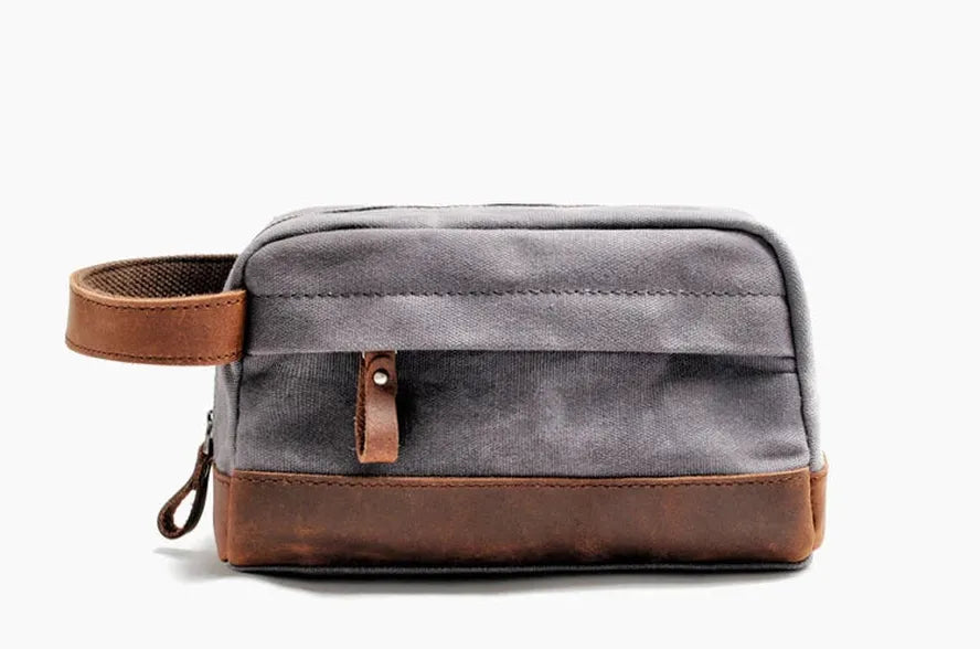 JMT-096138 Men's Vintage Canvas Waterproof Toiletry Bag with Zipper for Travel and Cosmetics Storage