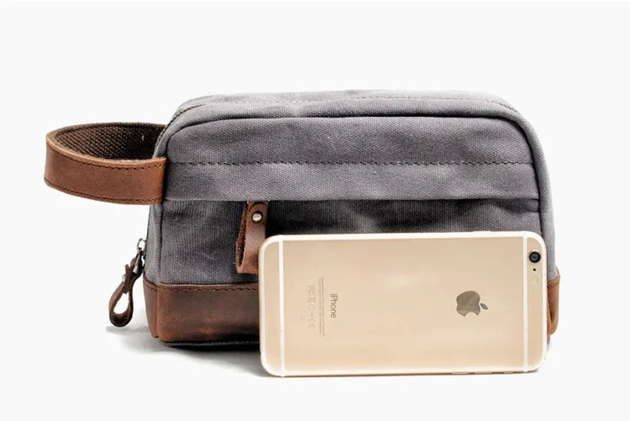 JMT-096138 Men's Vintage Canvas Waterproof Toiletry Bag with Zipper for Travel and Cosmetics Storage