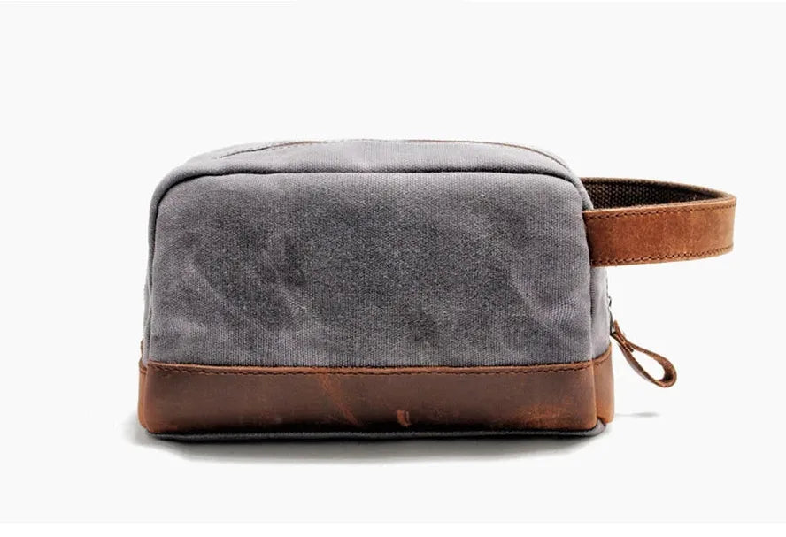 JMT-096138 Men's Vintage Canvas Waterproof Toiletry Bag with Zipper for Travel and Cosmetics Storage