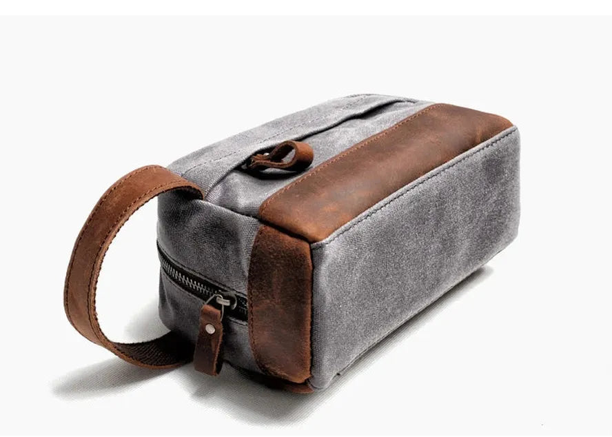 JMT-096138 Men's Vintage Canvas Waterproof Toiletry Bag with Zipper for Travel and Cosmetics Storage