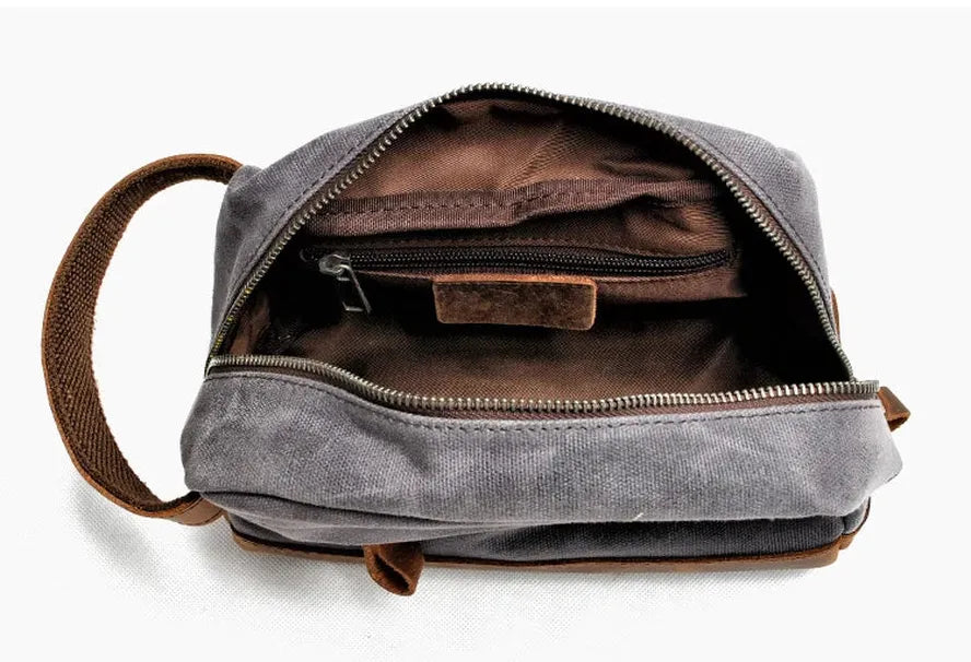 JMT-096138 Men's Vintage Canvas Waterproof Toiletry Bag with Zipper for Travel and Cosmetics Storage