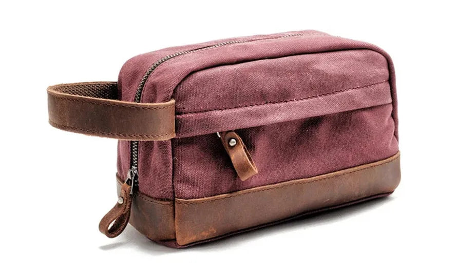 JMT-096138 Men's Vintage Canvas Waterproof Toiletry Bag with Zipper for Travel and Cosmetics Storage