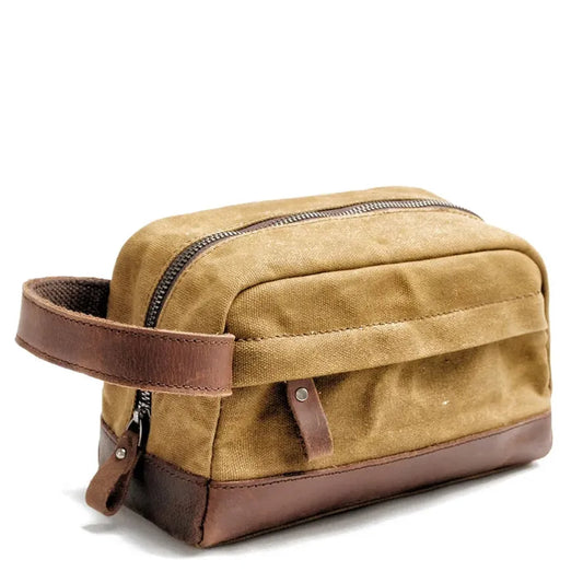 JMT-096138 Men's Vintage Canvas Waterproof Toiletry Bag with Zipper for Travel and Cosmetics Storage