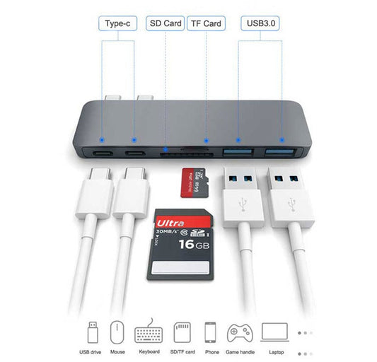 JMT-096586 USB Type-C Hub with TF and SD Card Reader, 3.0 Adapter for Compatible Devices