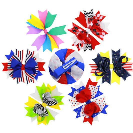JMT-096778 Colorblock Bow Hair Clips for Kids - Stylish Fabric Hair Accessories, Multiple Sizes