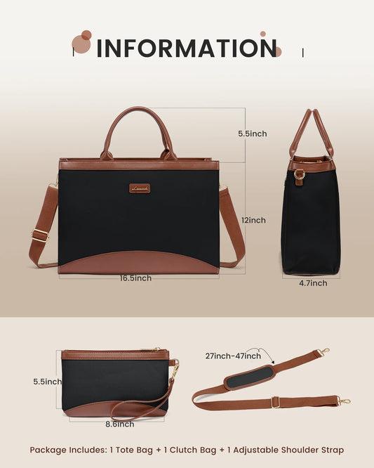 JMT-096970 15.6 Inch Canvas Laptop Tote Bag with Clutch Purse for Teachers and Professionals