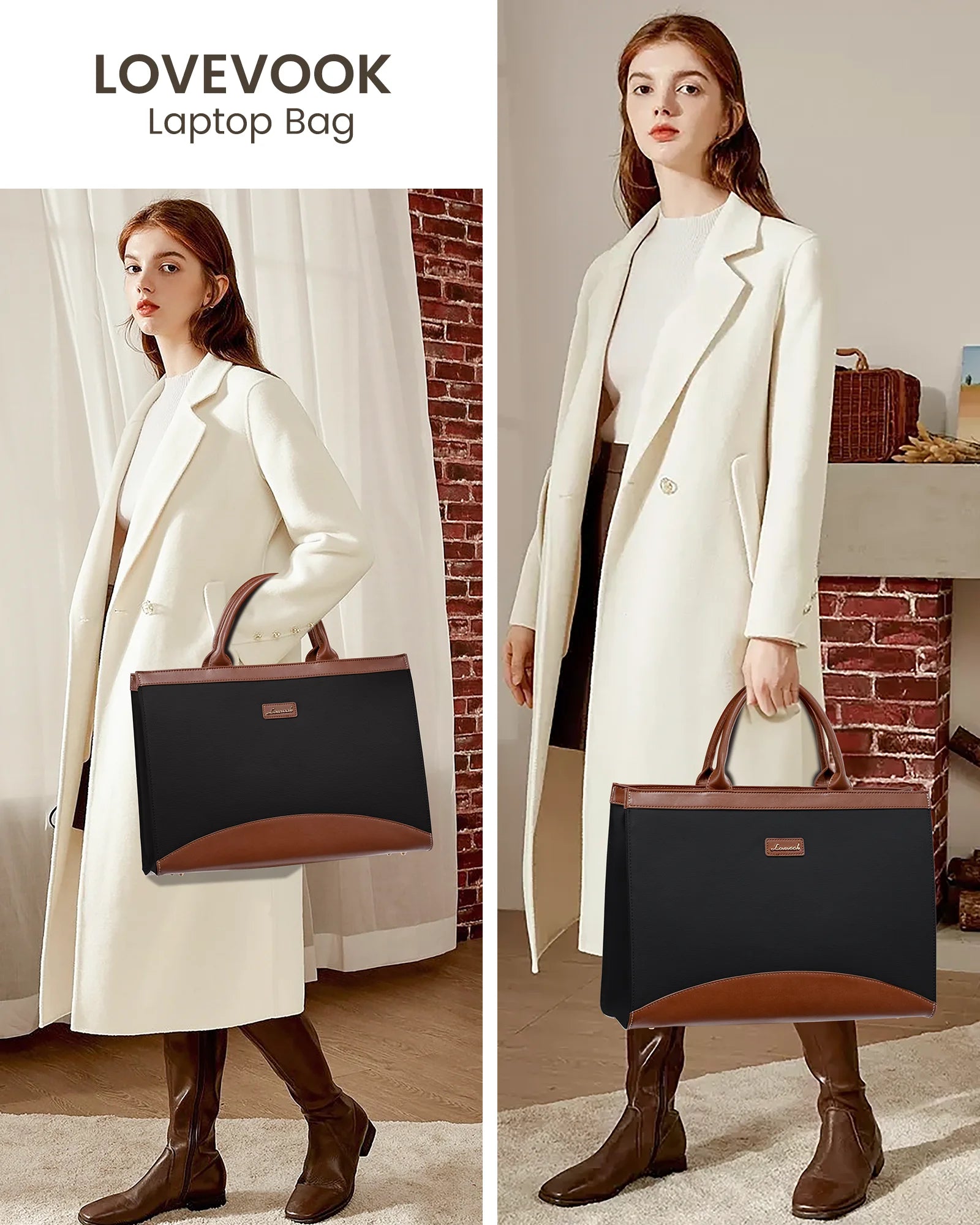 JMT-096970 15.6 Inch Canvas Laptop Tote Bag with Clutch Purse for Teachers and Professionals