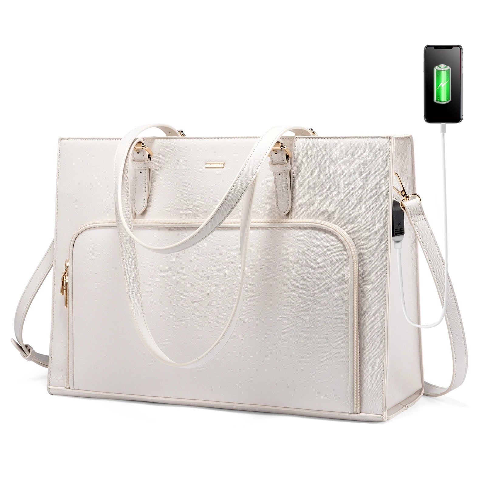 JMT-098122 Fashionable Waterproof Leather Laptop Tote Bag with USB Port for Business and School Use