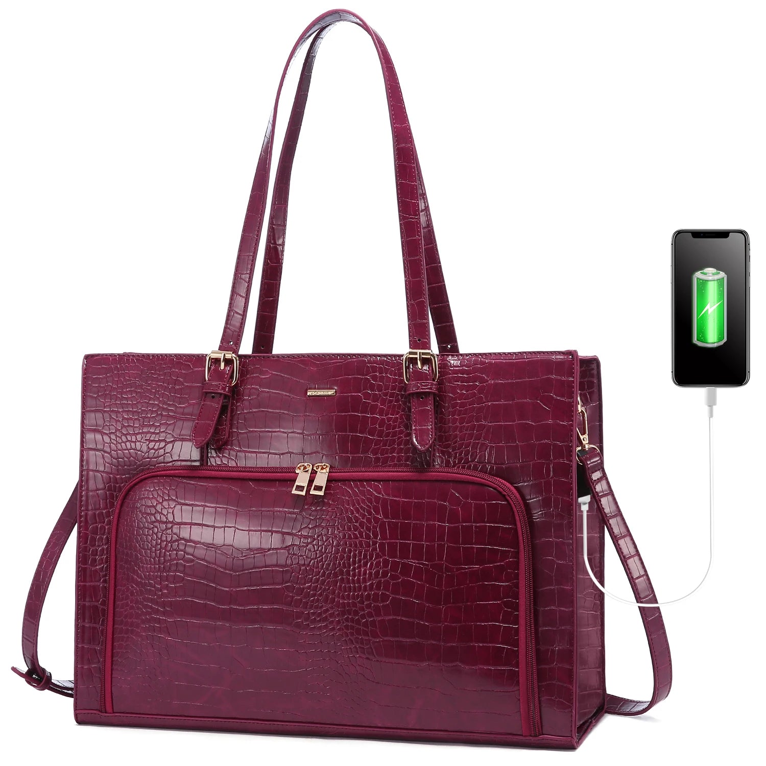 JMT-098122 Fashionable Waterproof Leather Laptop Tote Bag with USB Port for Business and School Use