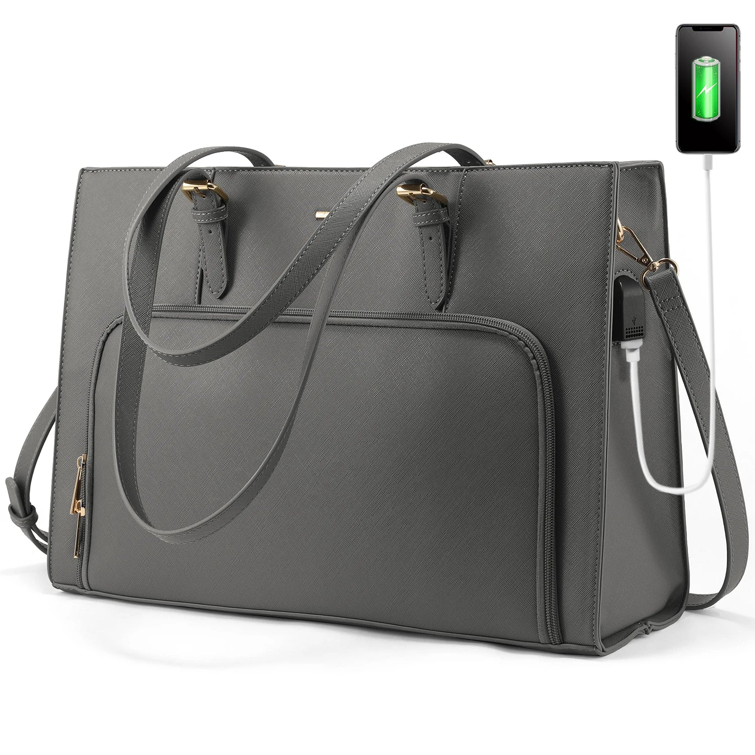 JMT-098122 Fashionable Waterproof Leather Laptop Tote Bag with USB Port for Business and School Use