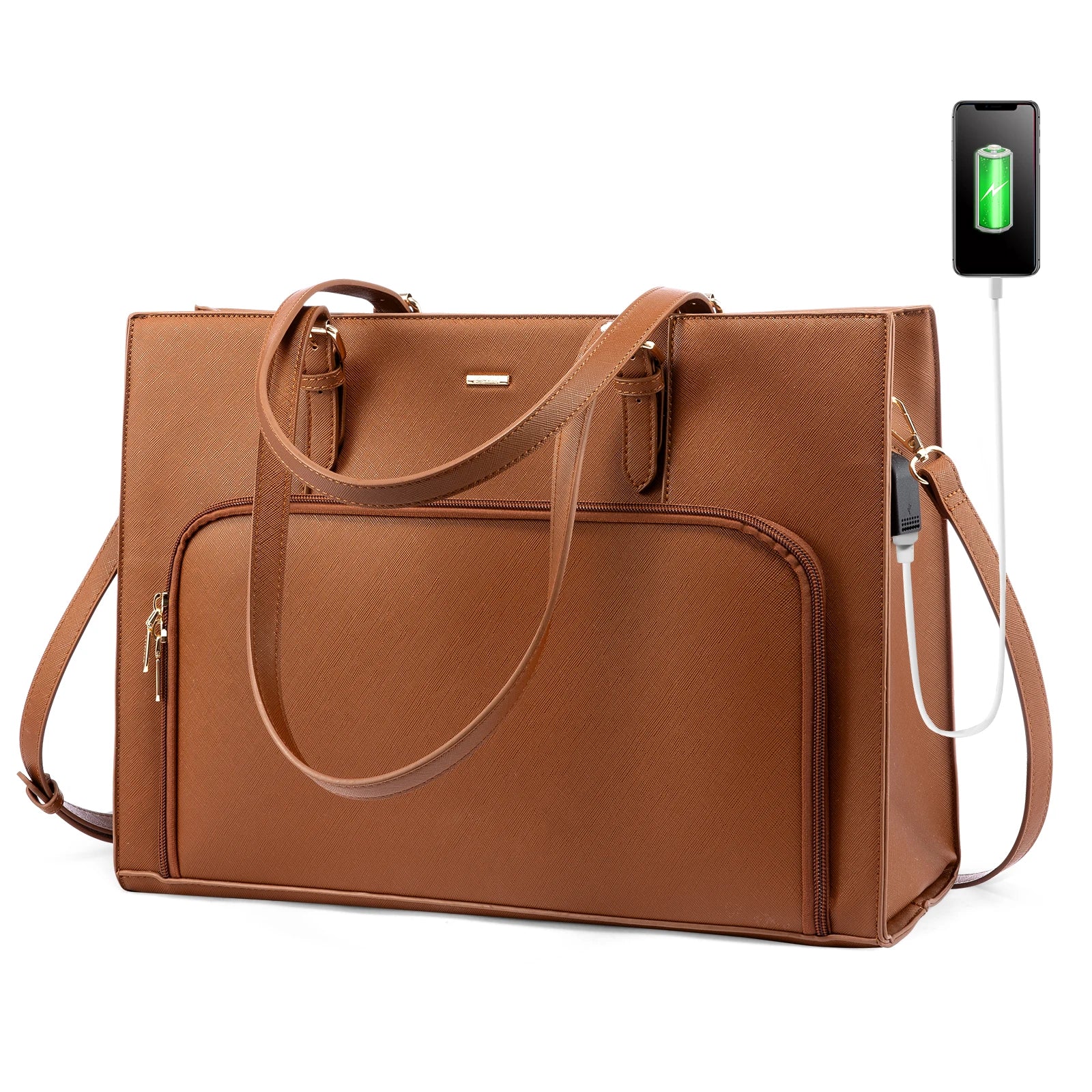JMT-098122 Fashionable Waterproof Leather Laptop Tote Bag with USB Port for Business and School Use