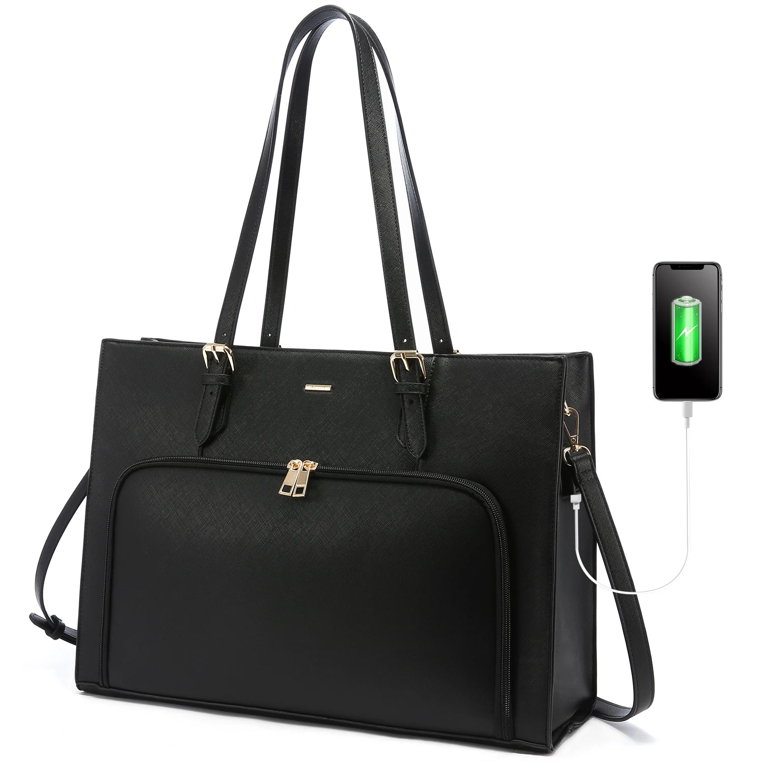 JMT-098122 Fashionable Waterproof Leather Laptop Tote Bag with USB Port for Business and School Use