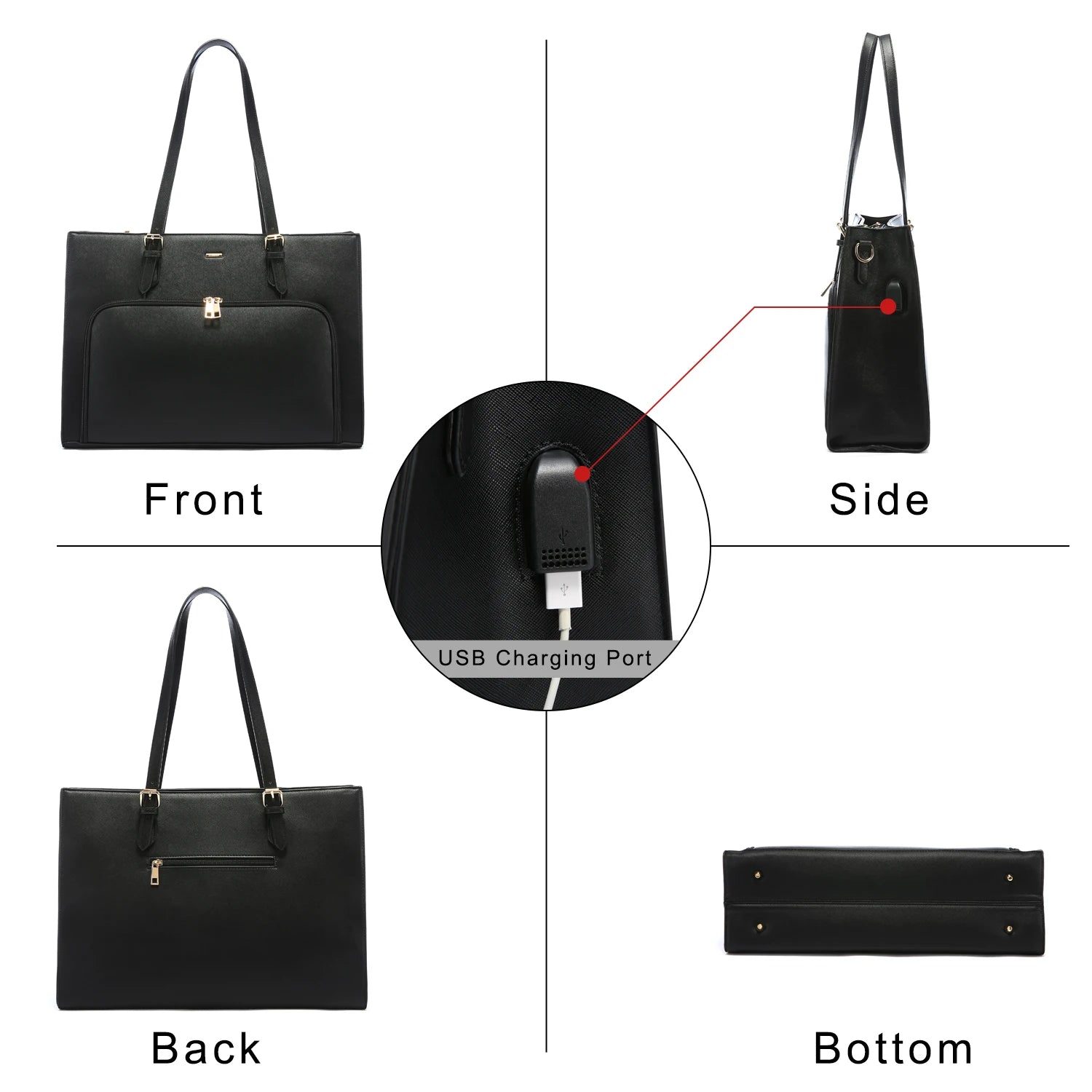 JMT-098122 Fashionable Waterproof Leather Laptop Tote Bag with USB Port for Business and School Use