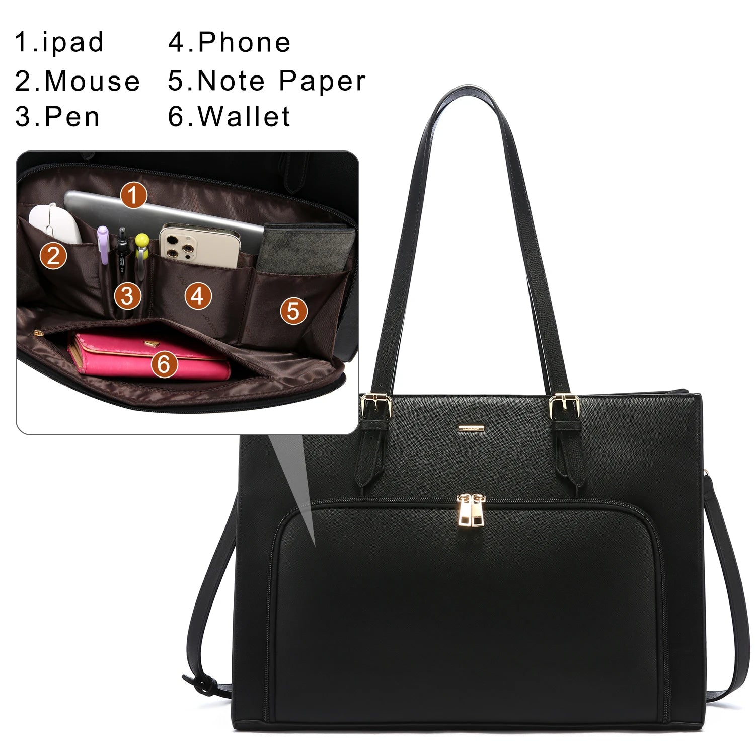 JMT-098122 Fashionable Waterproof Leather Laptop Tote Bag with USB Port for Business and School Use