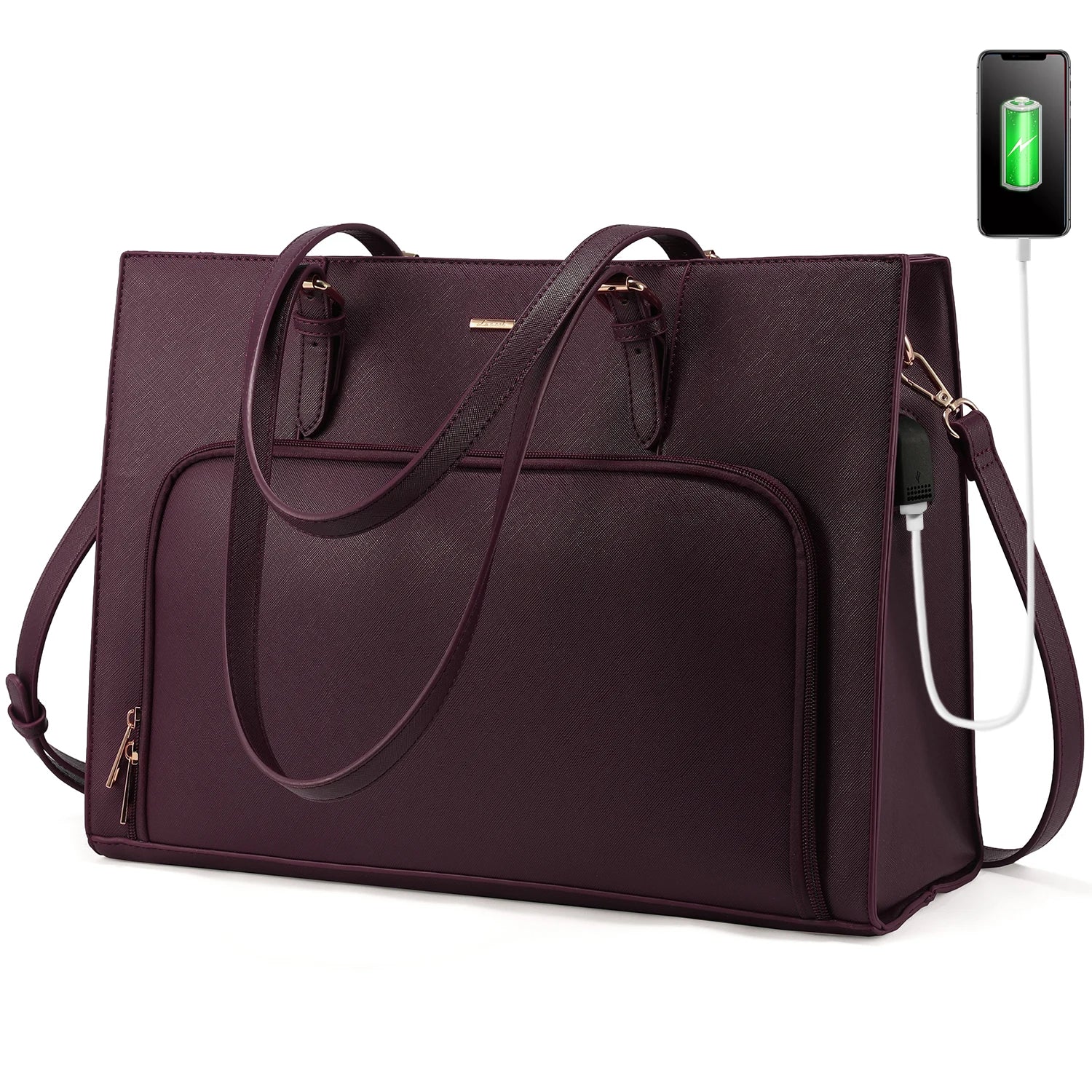 JMT-098122 Fashionable Waterproof Leather Laptop Tote Bag with USB Port for Business and School Use