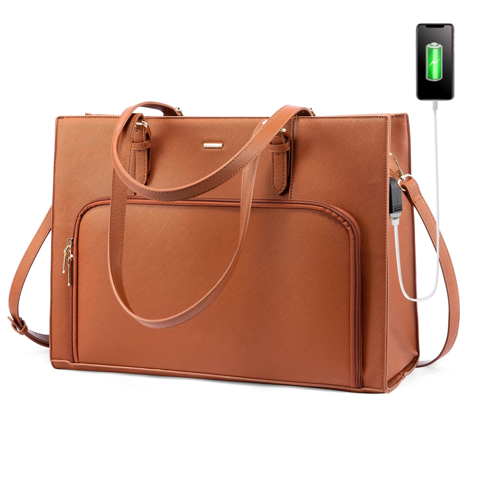 JMT-098122 Fashionable Waterproof Leather Laptop Tote Bag with USB Port for Business and School Use
