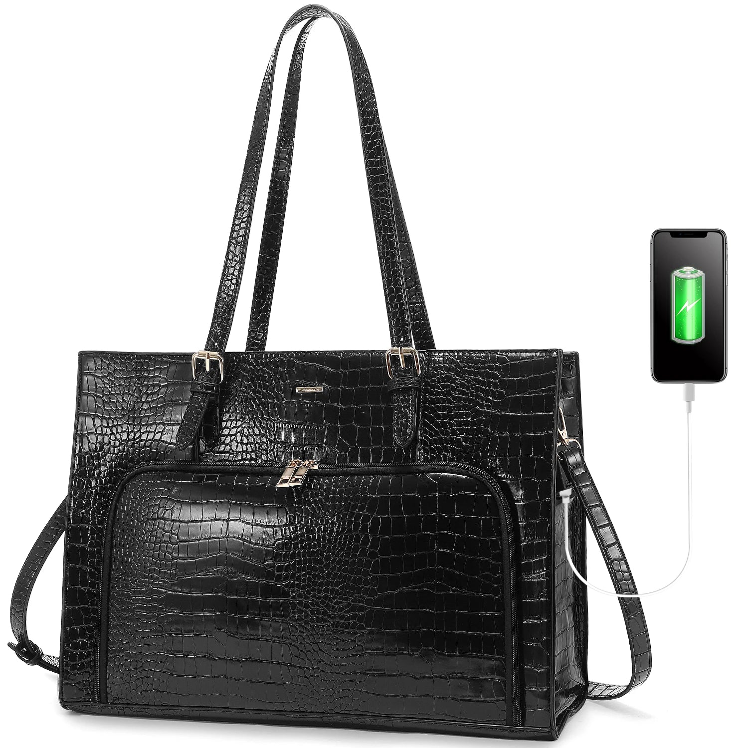 JMT-098122 Fashionable Waterproof Leather Laptop Tote Bag with USB Port for Business and School Use