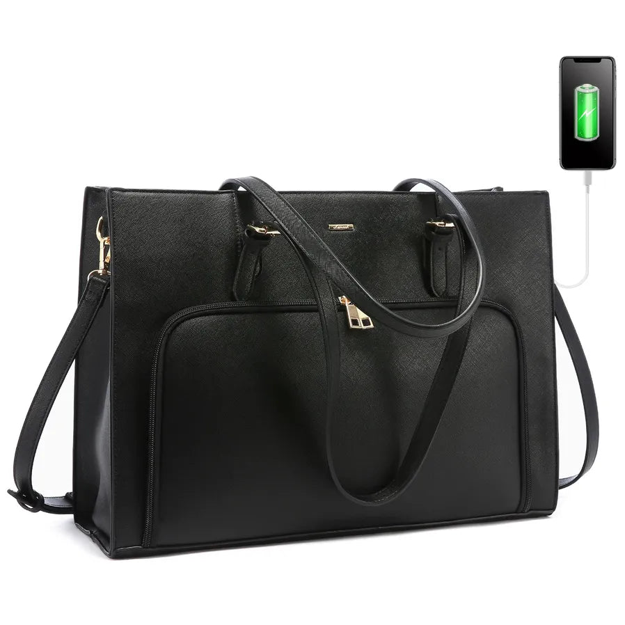 JMT-098122 Fashionable Waterproof Leather Laptop Tote Bag with USB Port for Business and School Use
