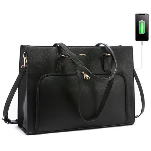 JMT-098122 Fashionable Waterproof Leather Laptop Tote Bag with USB Port for Business and School Use