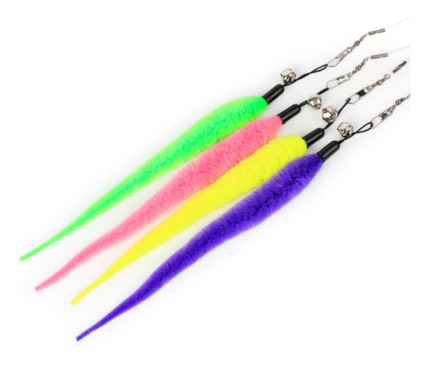 JMT-098378 Three-Section Telescopic Cat Fishing Pole with Plush Caterpillar and Feather Toy Heads