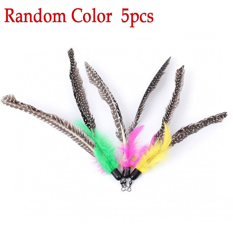 JMT-098378 Three-Section Telescopic Cat Fishing Pole with Plush Caterpillar and Feather Toy Heads