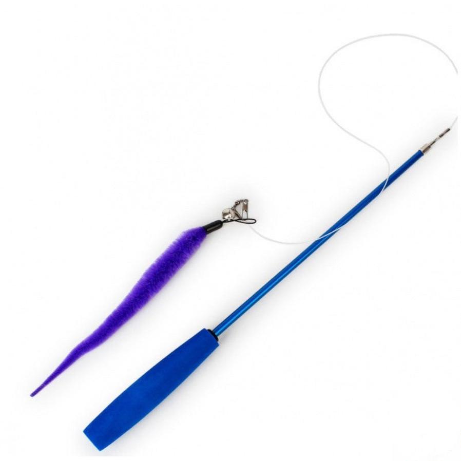 JMT-098378 Three-Section Telescopic Cat Fishing Pole with Plush Caterpillar and Feather Toy Heads