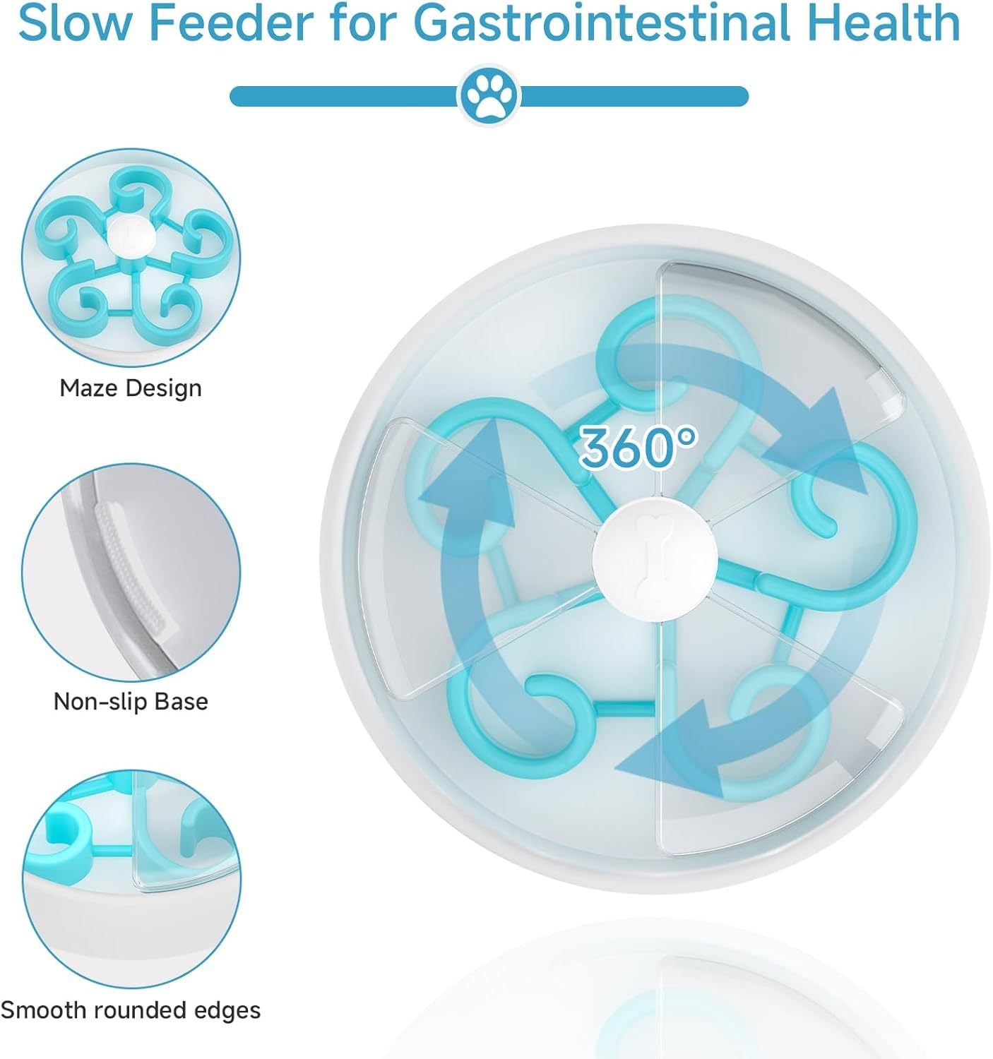 JMT-098570 Interactive Slow Feeder Dog Bowl with Maze Design - Non-Slip Puzzle Feeder for Dry, Wet, and Raw Food